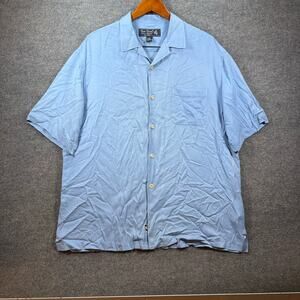 Nat Nast Luxury Originals Camp Shirt Men's XL Blue Button Up 100% Silk Casual